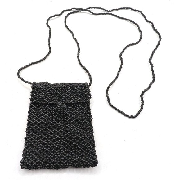 Handmade Handbags - Vtg Handmade Black Beaded Mini Crossbody Bag 4"x3" Size